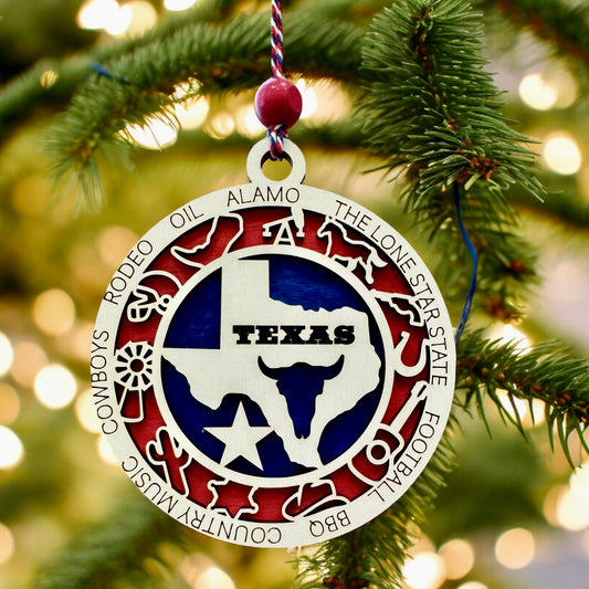 NEW! Christmas Ornament - Texas Tri-color